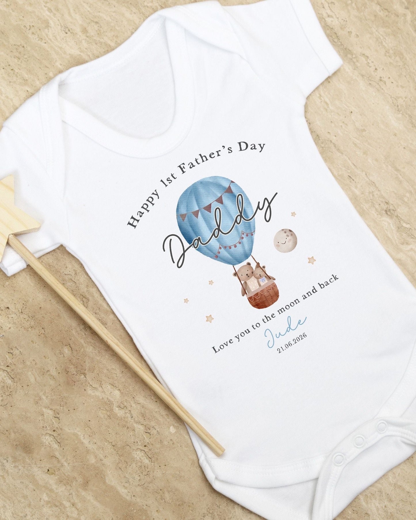 Personalised My First Father's Day Baby Vest / Babygrow - Blue Hot Air Balloon Design