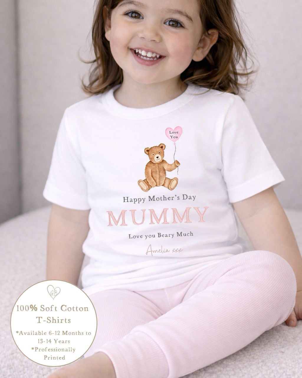 Personalised Mother's Day T-Shirt - Pink Bear Design