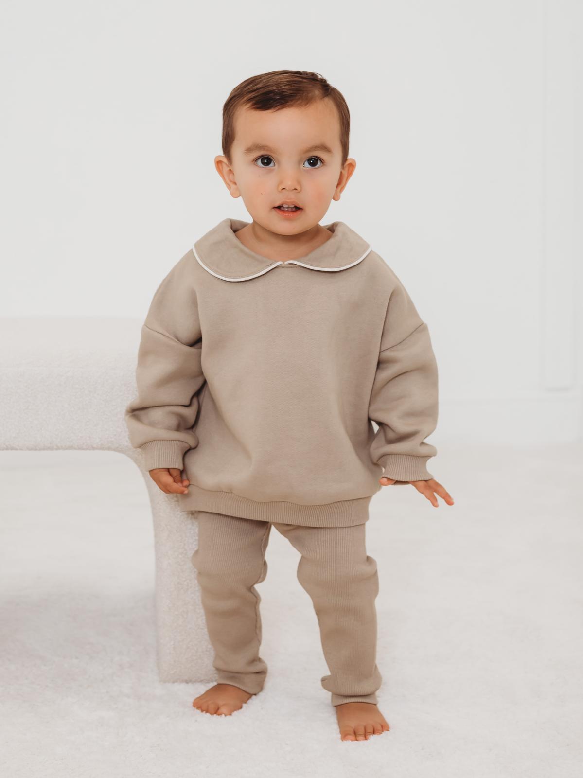 'Ari' Beige peter pan collar sweatshirt & ribbed legging set - Rose & Albert