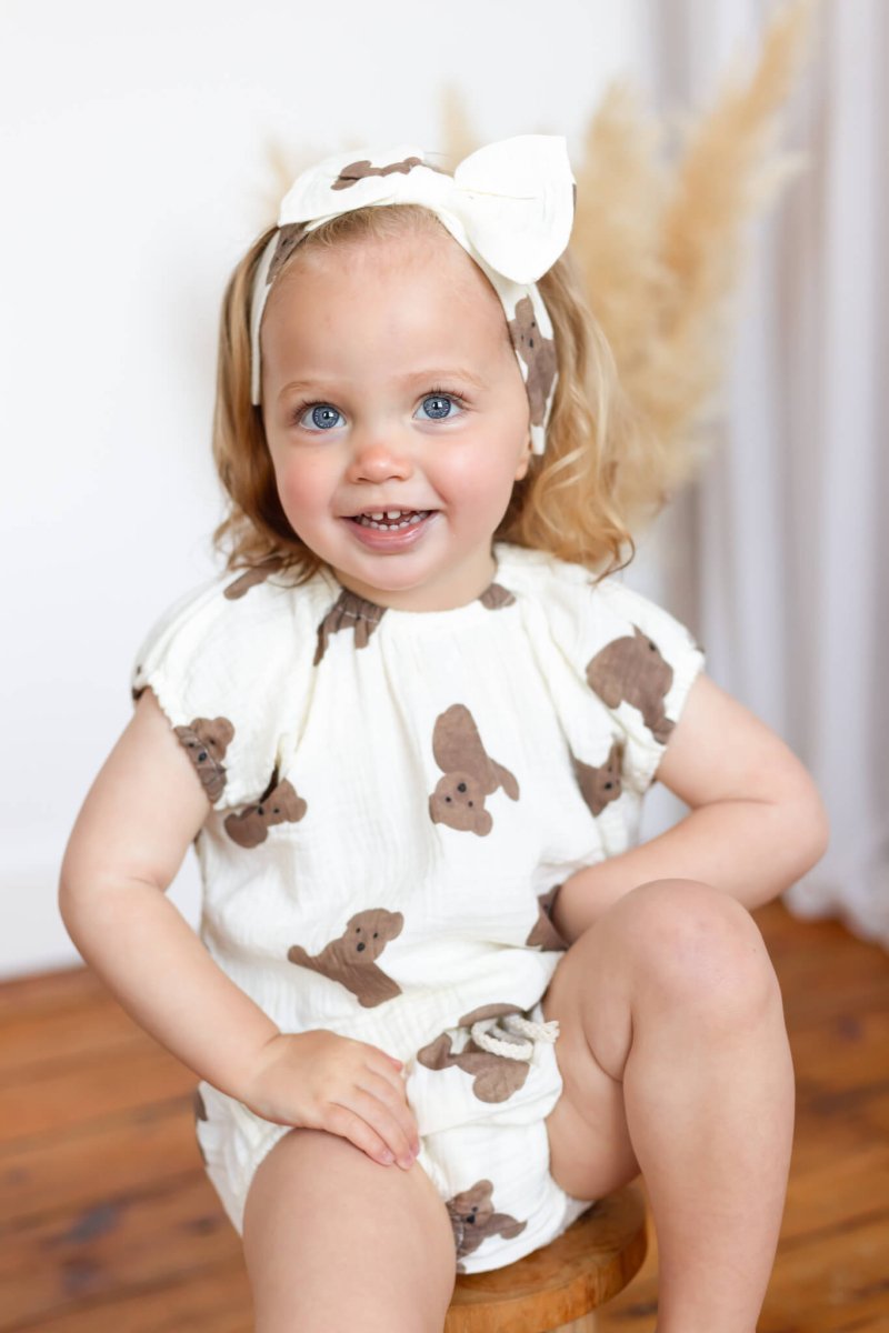 Bear 3 Piece Summer Set (T-Shirt, Shorts & Headband) - Cozy Crew Club