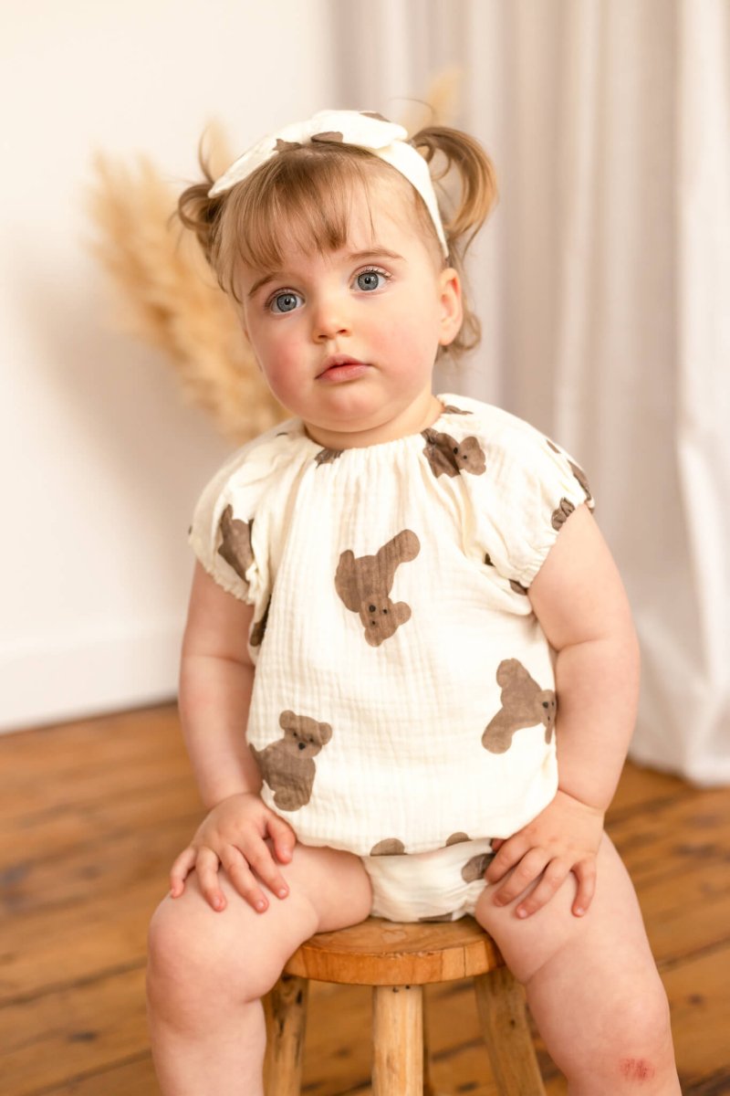 Bear 3 Piece Summer Set (T-Shirt, Shorts & Headband) - Cozy Crew Club