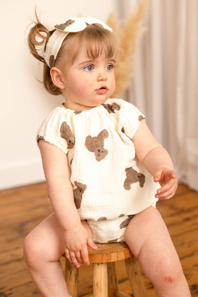 Bear 3 Piece Summer Set (T-Shirt, Shorts & Headband) - Cozy Crew Club