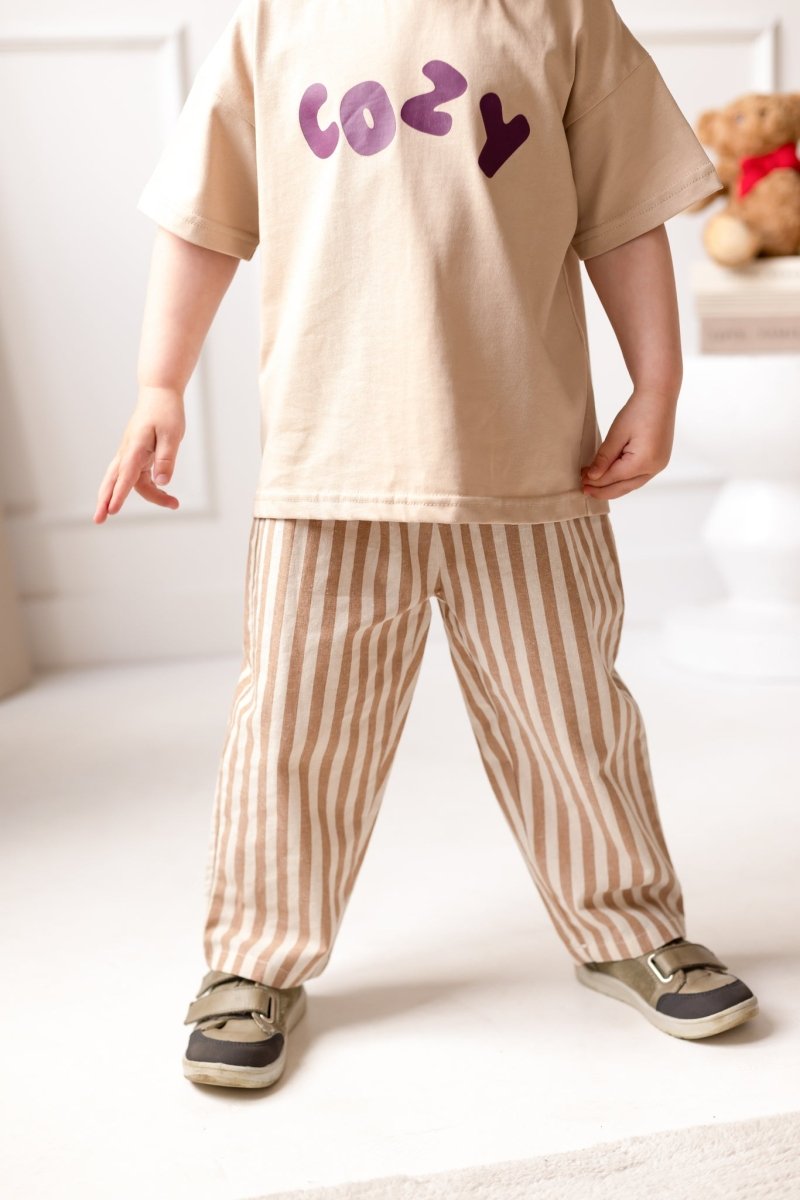 Cozy Crew Club Stripe Pants (Beige) 100% Cotton