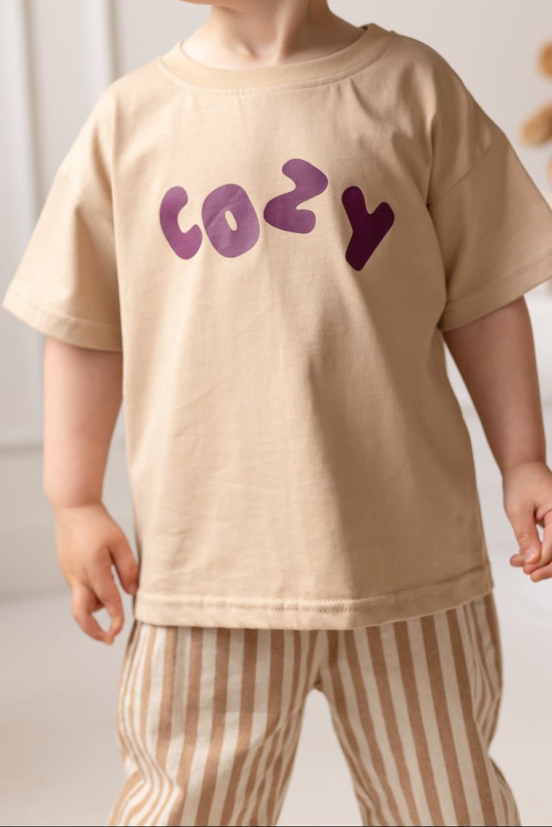 Cozy Crew Club Beige Graphic Tee 100% Cotton