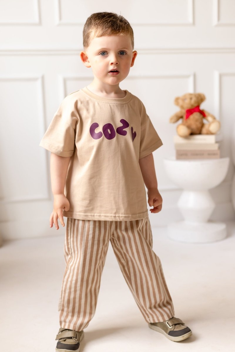 Cozy Crew Club Beige Graphic Tee 100% Cotton