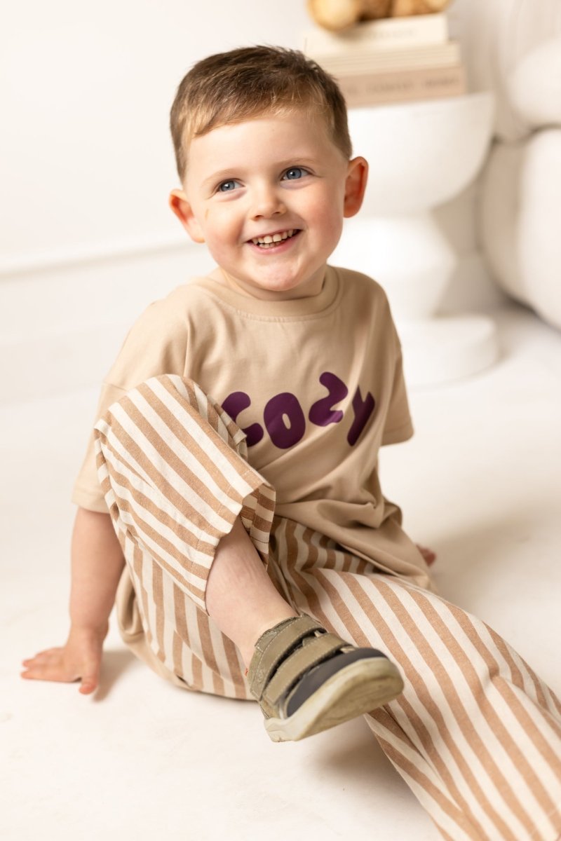 Cozy Crew Club Stripe Pants (Beige) 100% Cotton