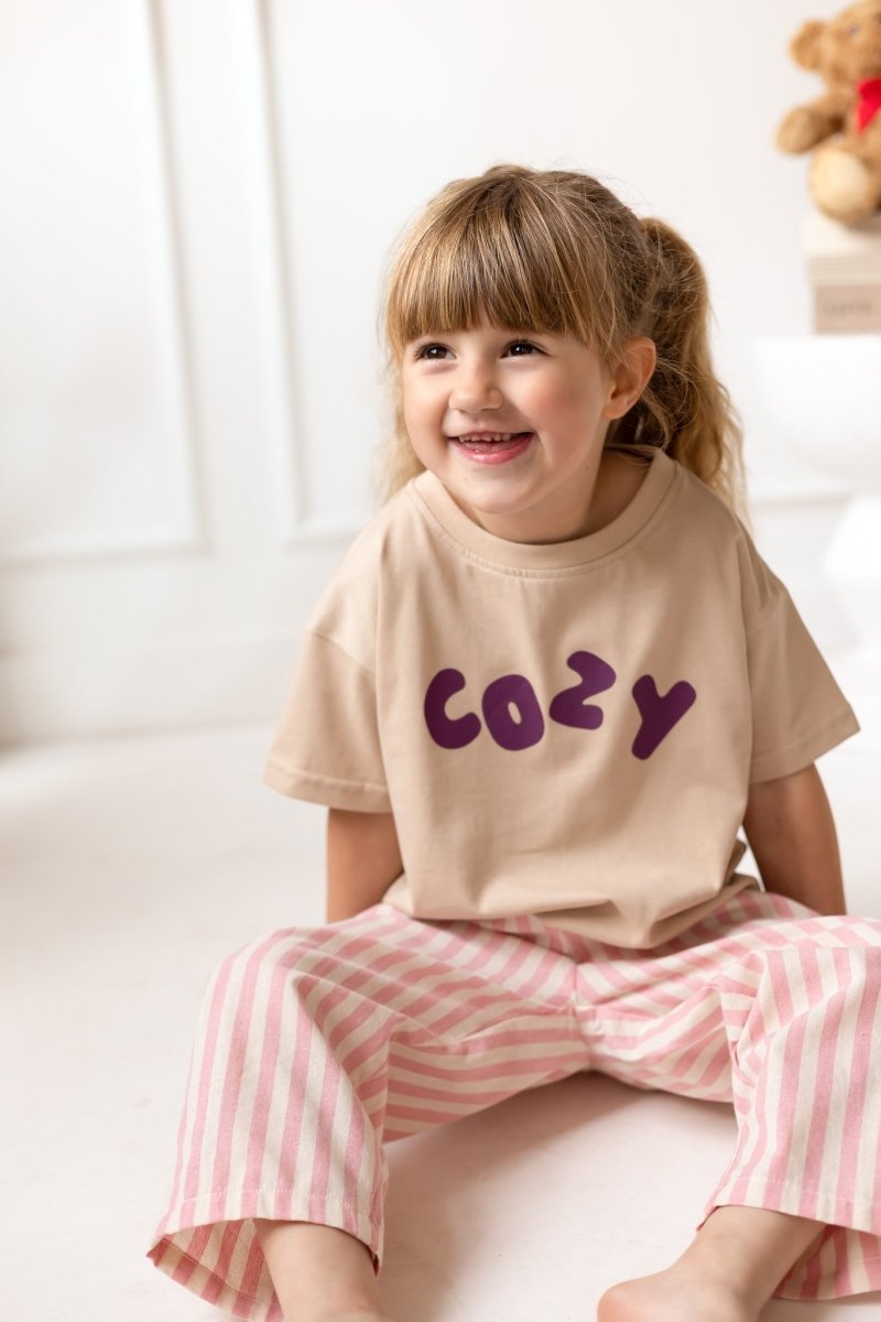Cozy Crew Club Beige Graphic Tee 100% Cotton