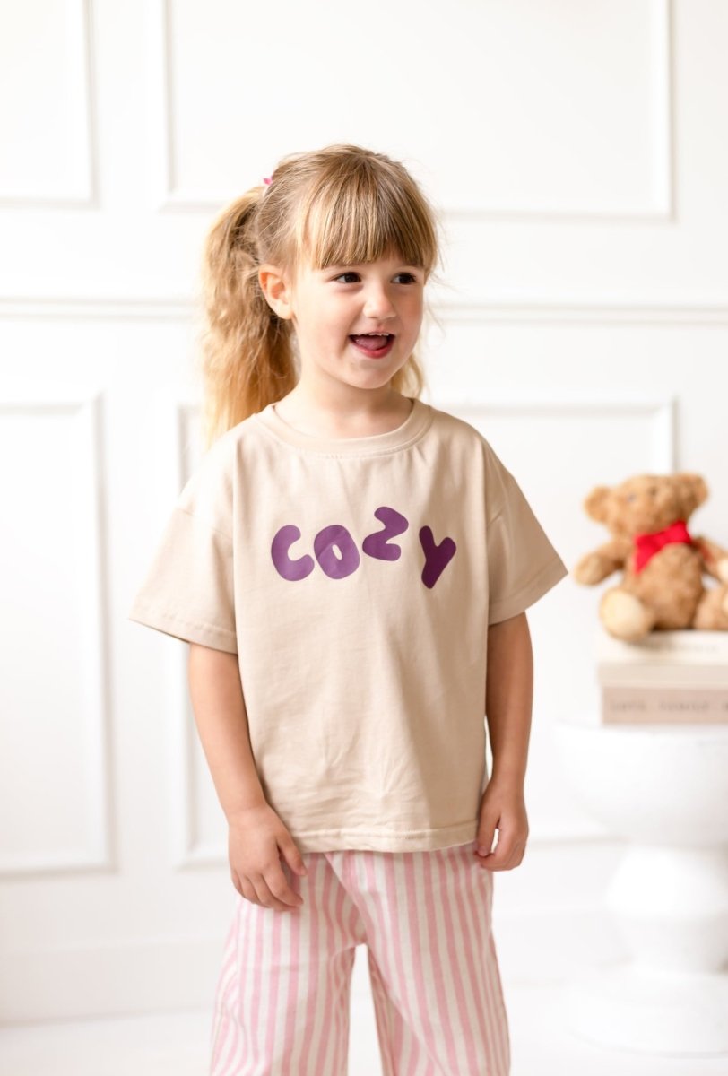 Cozy Crew Club Beige Graphic Tee 100% Cotton