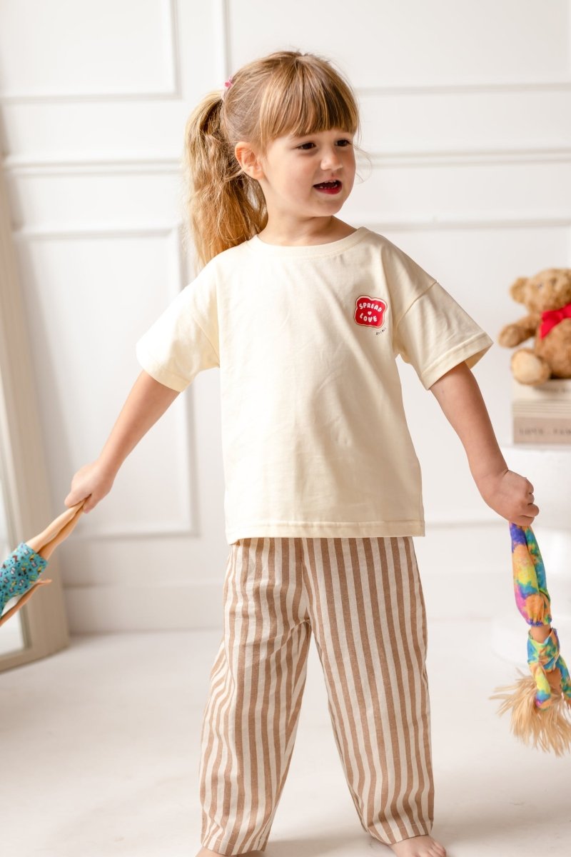 Cozy Crew Club Stripe Pants (Beige) 100% Cotton