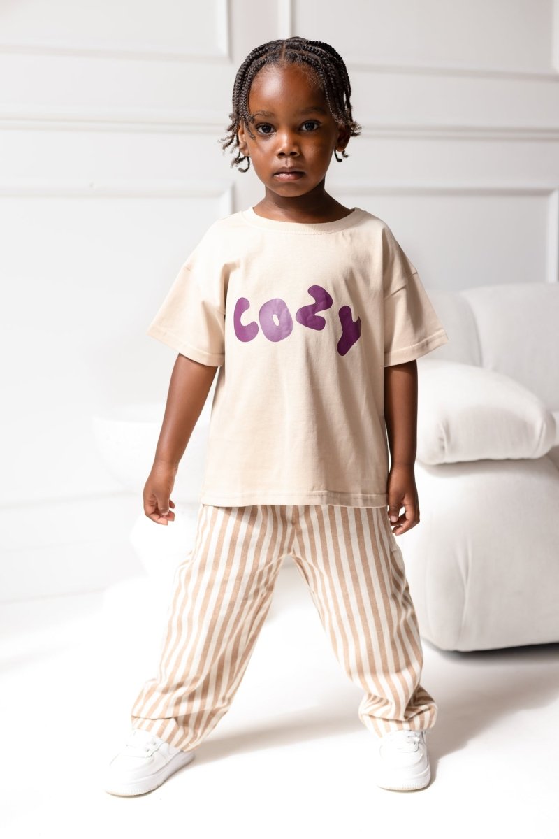 Cozy Crew Club Beige Graphic Tee 100% Cotton