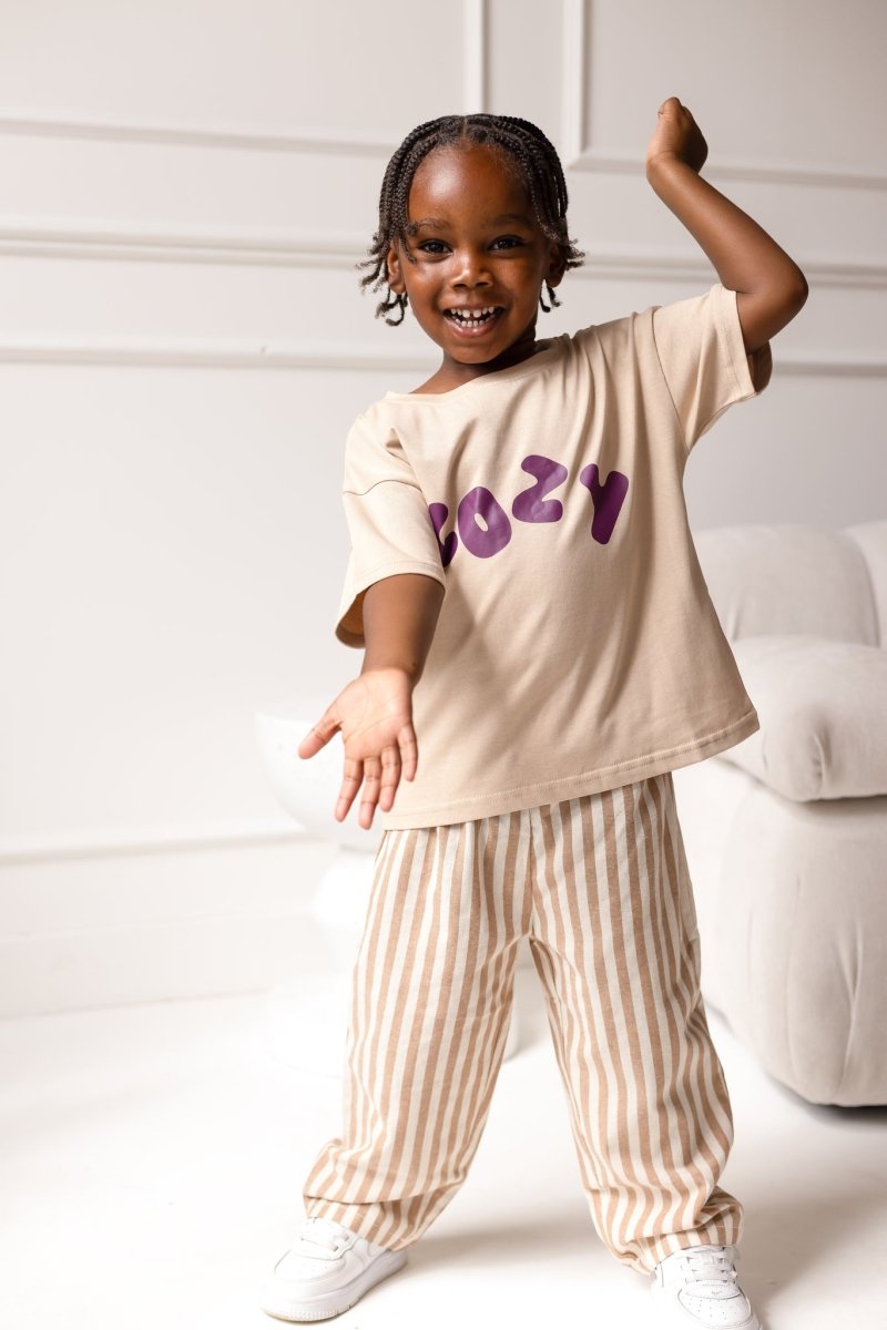 Cozy Crew Club Beige Graphic Tee 100% Cotton