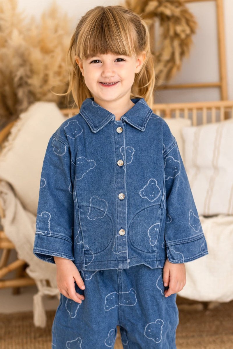 Baby Embroidered Bear Denim Two-Piece Set - Cozy Crew Club