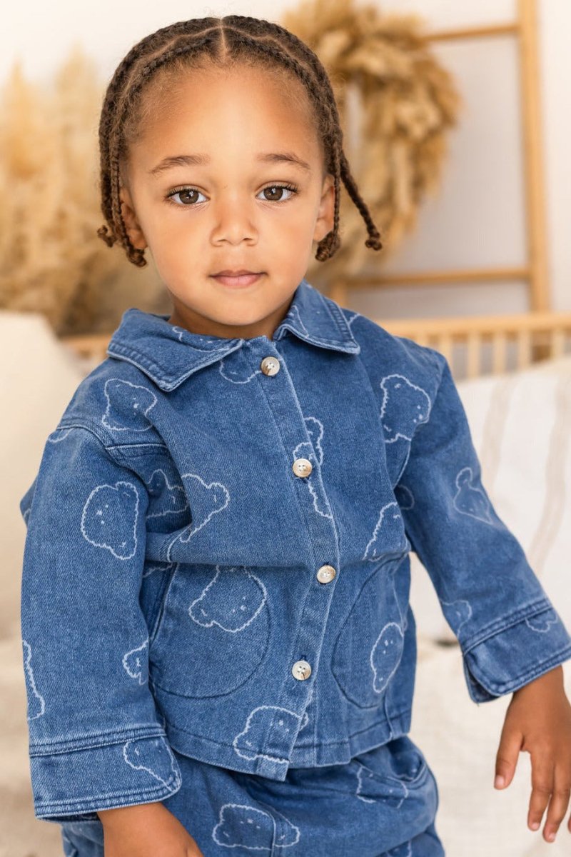 Baby Embroidered Bear Denim Two-Piece Set - Cozy Crew Club