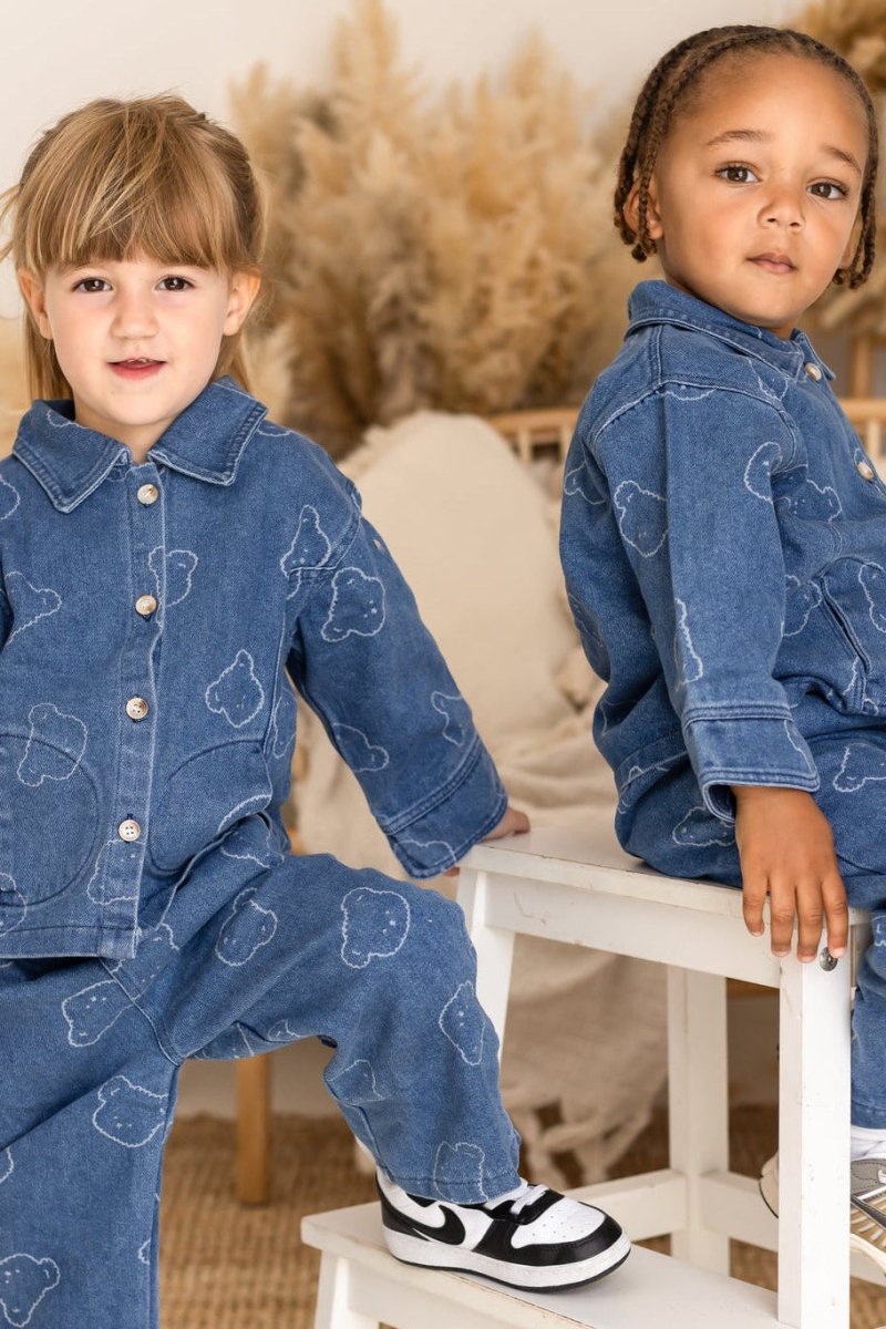 Baby Embroidered Bear Denim Two-Piece Set - Cozy Crew Club