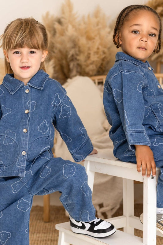 Baby Embroidered Bear Denim Two-Piece Set - Cozy Crew Club