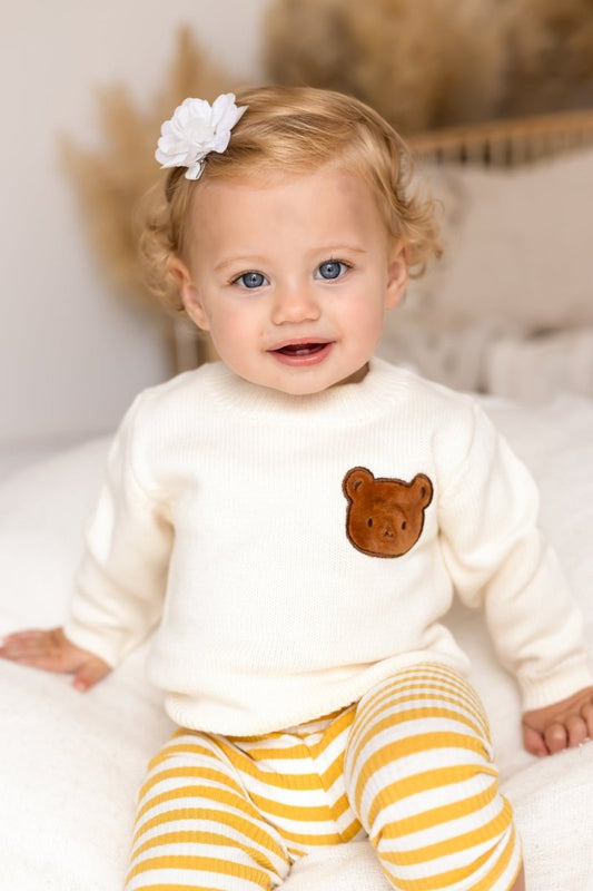 COZY Bear Knit Sweater Creme - Cozy Crew Club
