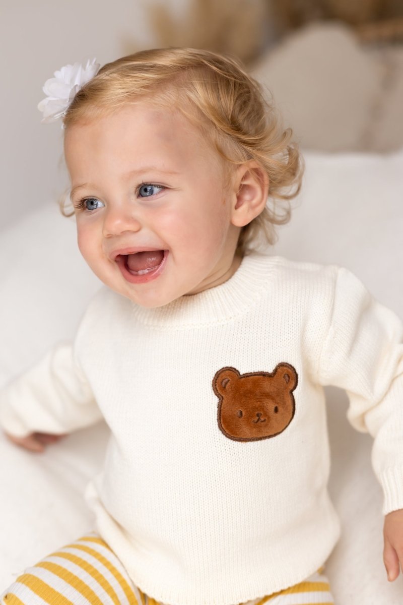 COZY Bear Knit Sweater Creme - Cozy Crew Club