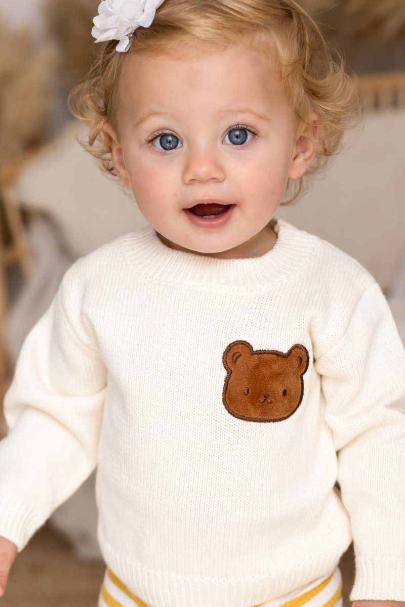 COZY Bear Knit Sweater Creme - Cozy Crew Club