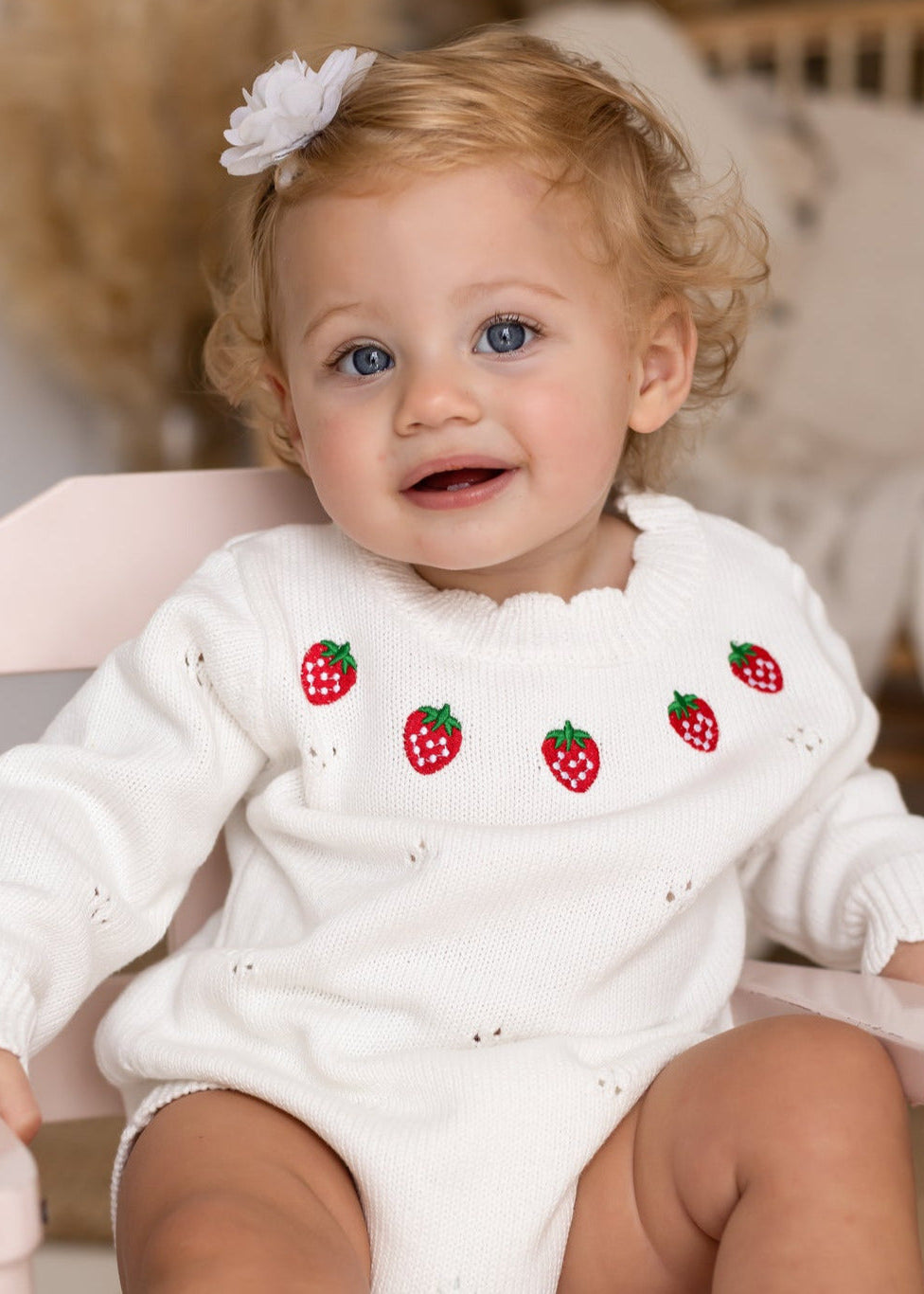 Stawberry Knit Bodysuit in White