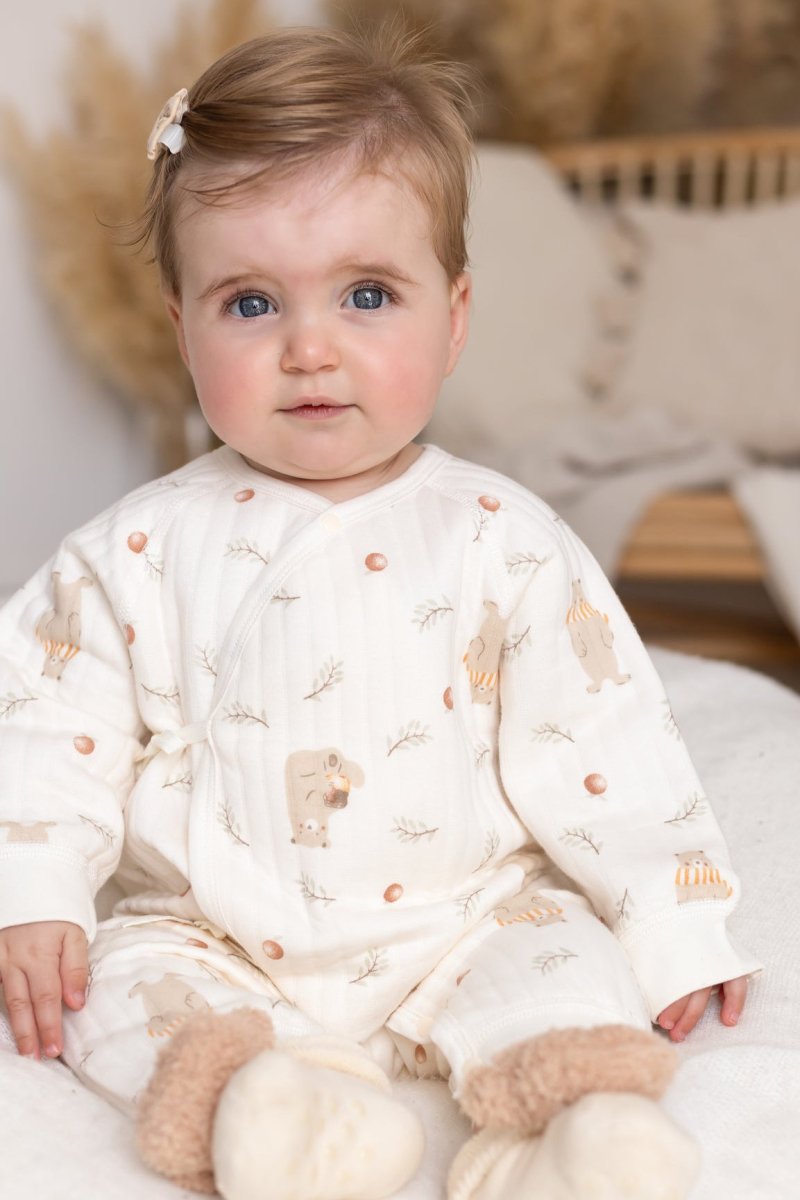 The Woodland Bear Boucle Wrap Baby Grow Romper - Cozy Crew Club