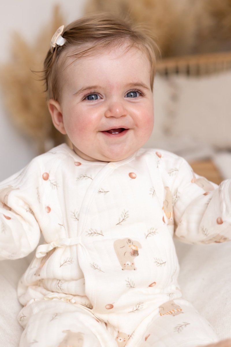 The Woodland Bear Boucle Wrap Baby Grow Romper - Cozy Crew Club