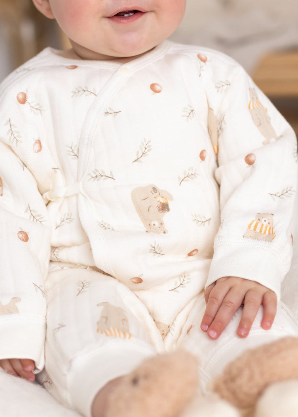 The Woodland Bear Boucle Wrap Baby Grow Romper