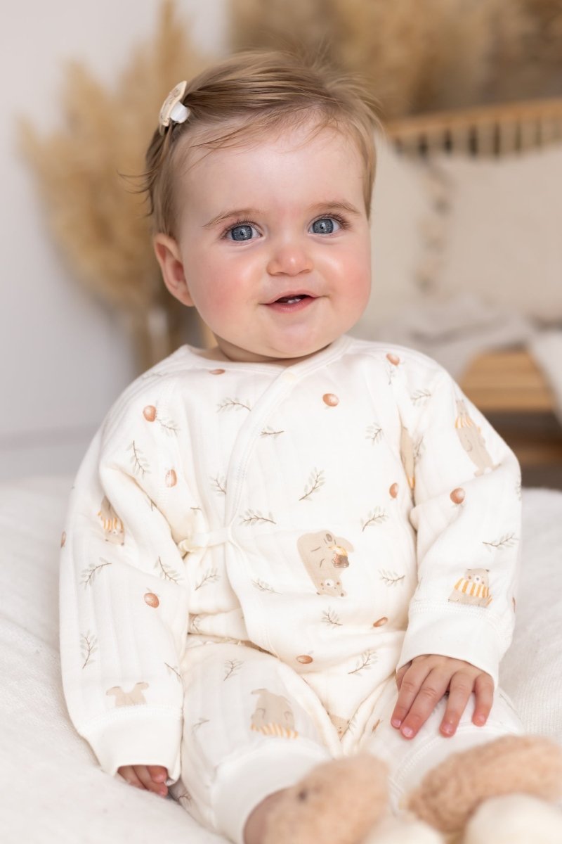 The Woodland Bear Boucle Wrap Baby Grow Romper - Cozy Crew Club