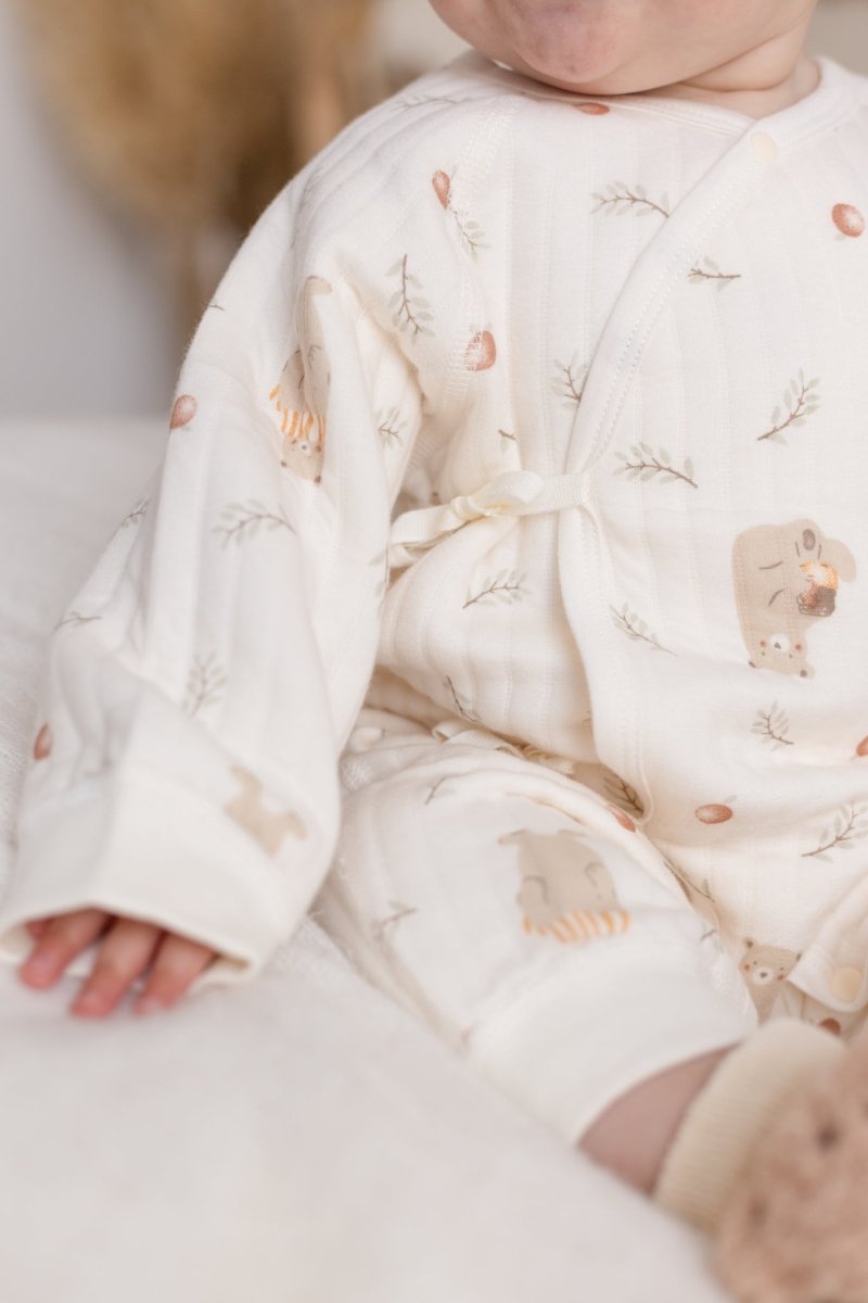 The Woodland Bear Boucle Wrap Baby Grow Romper - Cozy Crew Club