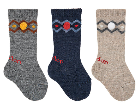 Condor Grey Patterned Pom Pom Knee Socks - Rose & Albert