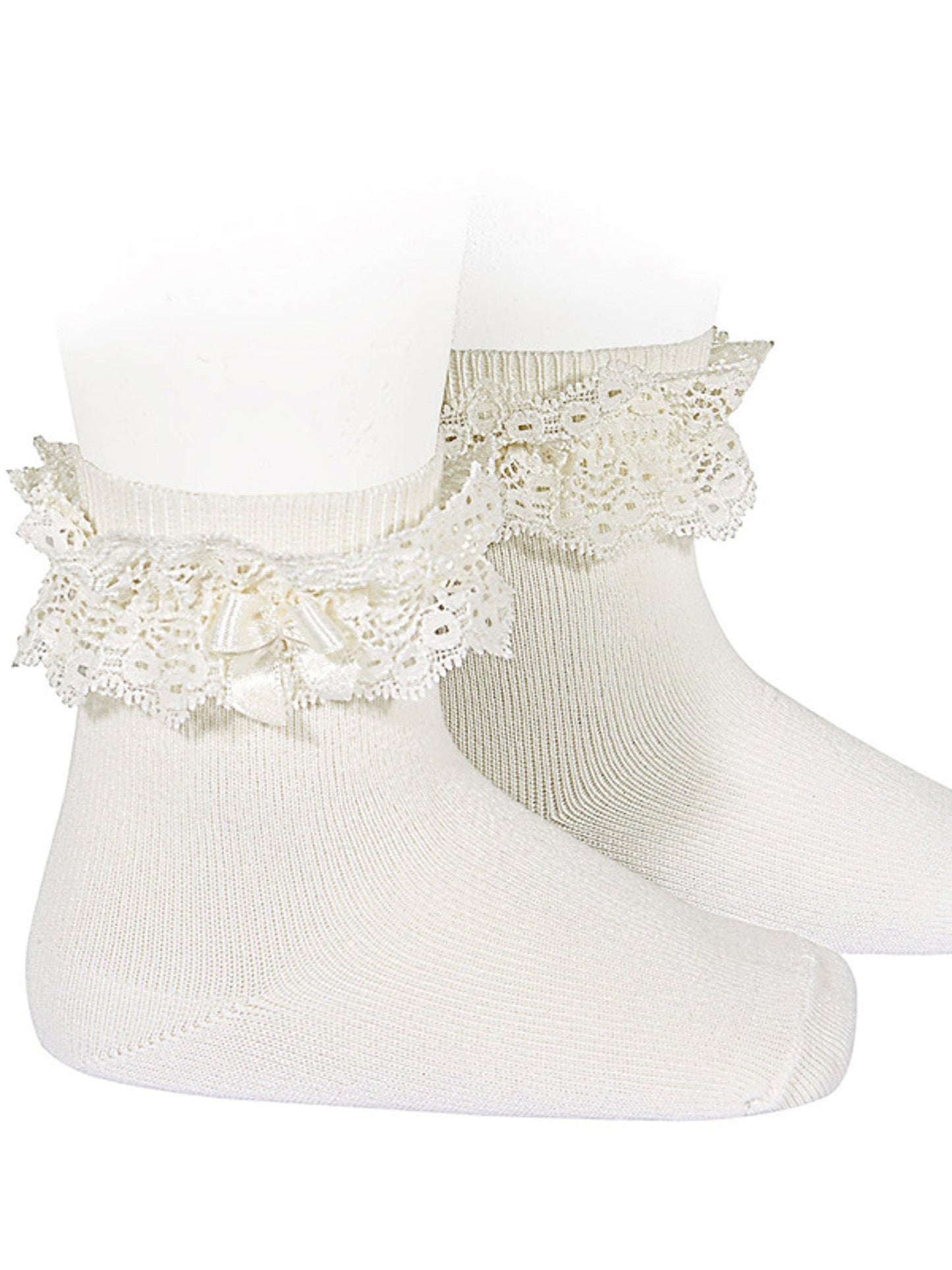 Condor ivory socks with lace edging and bow ankle socks - Rose & Albert