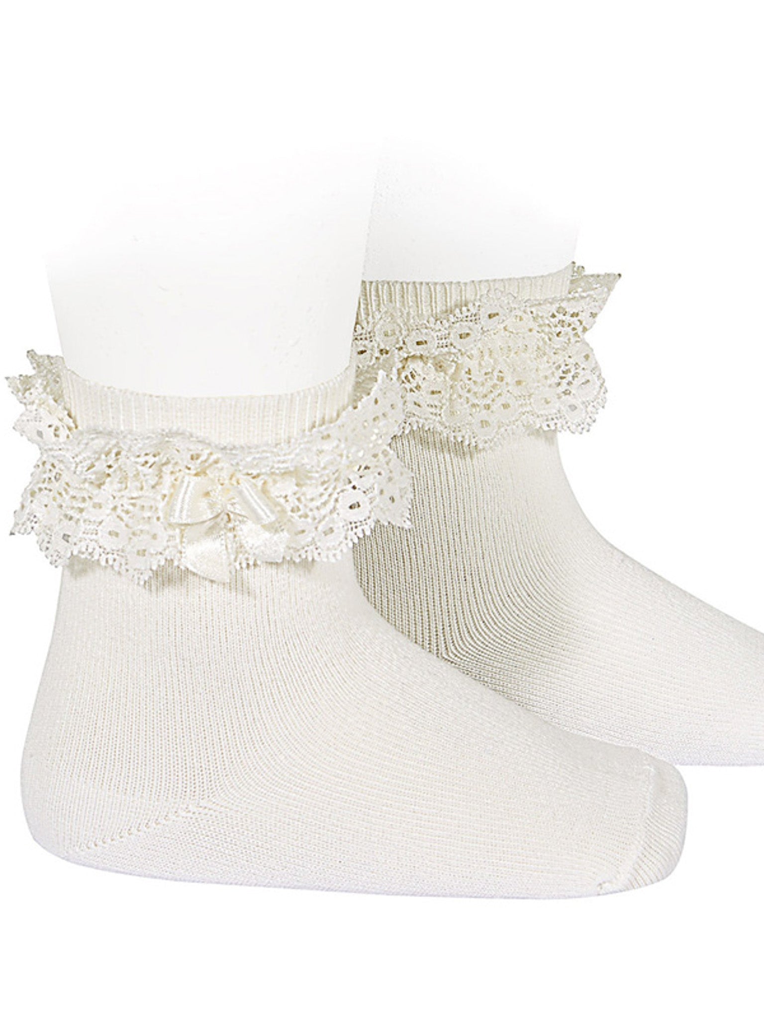 Condor ivory socks with lace edging and bow ankle socks - Rose & Albert