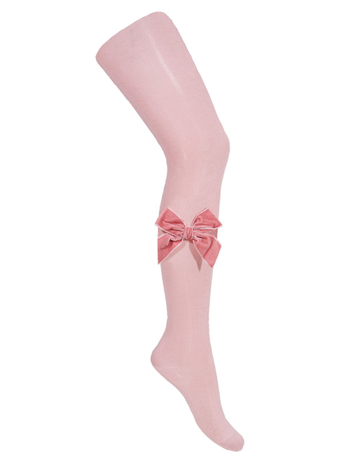 Condor Dusky Pink Velvet Bow Tights - Rose & Albert