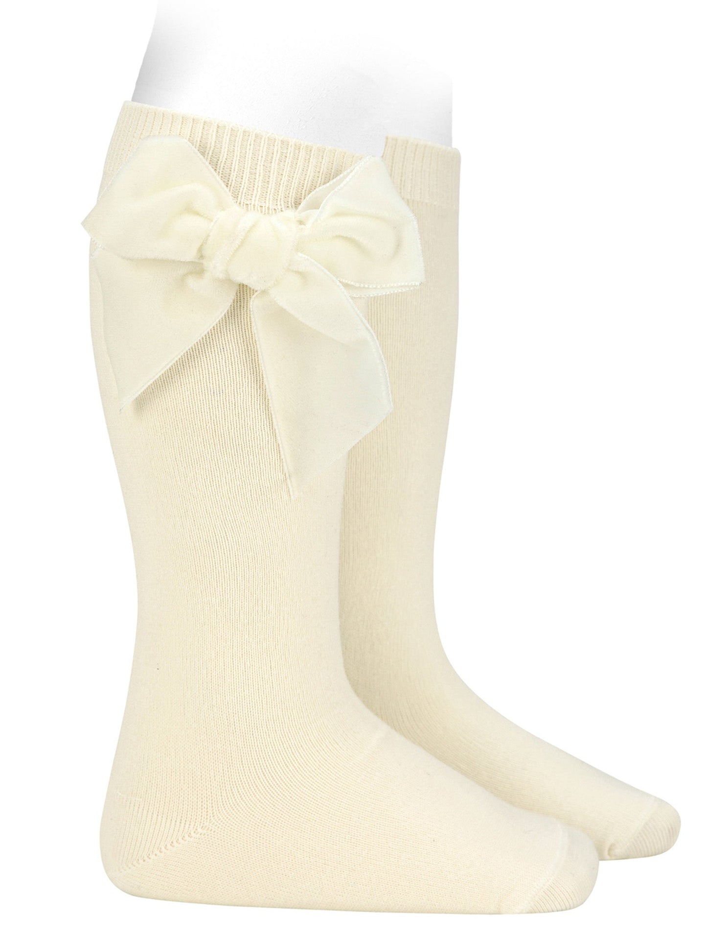 Condor Cream velvet bow knee socks - Rose & Albert