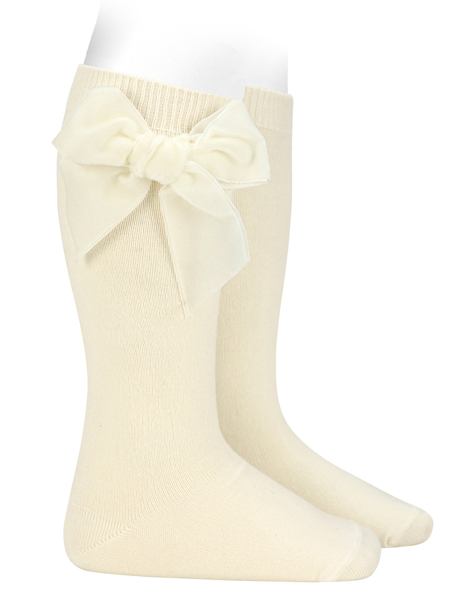 Condor Cream velvet bow knee socks - Rose & Albert