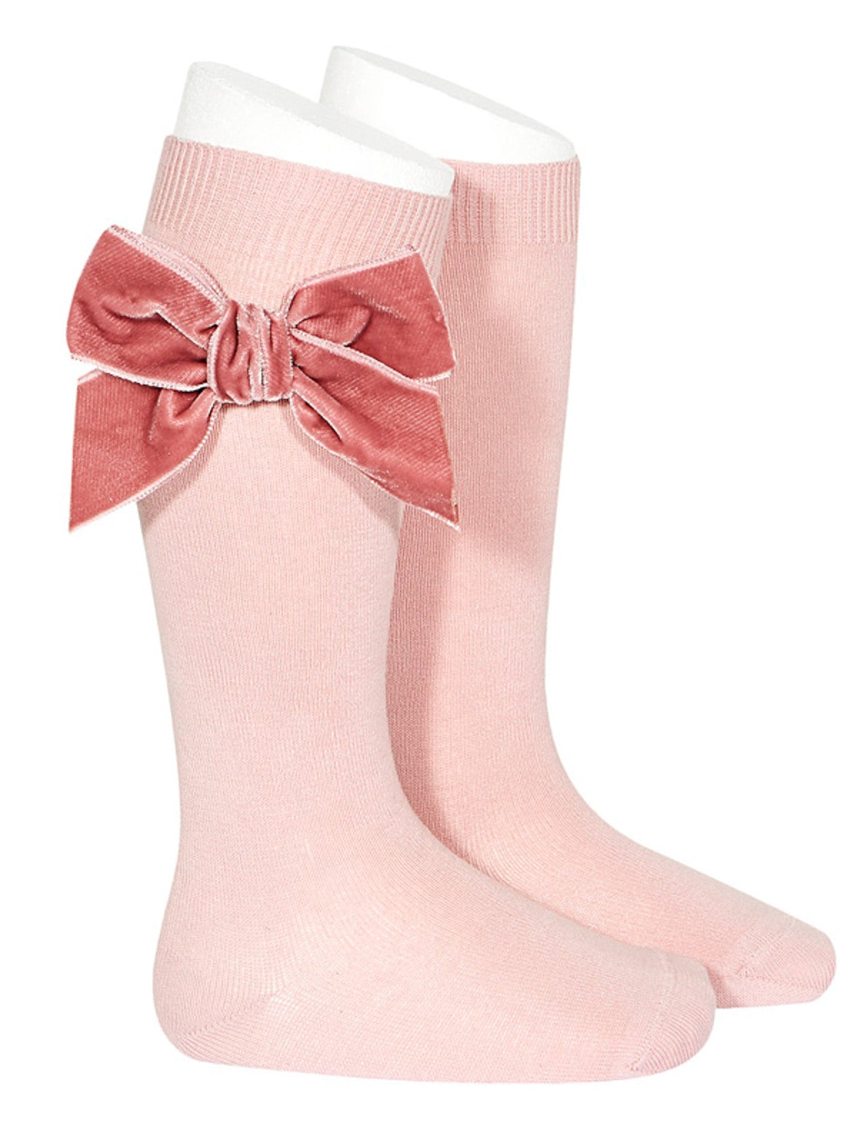 Condor Dusky pink velvet bow knee socks - Rose & Albert