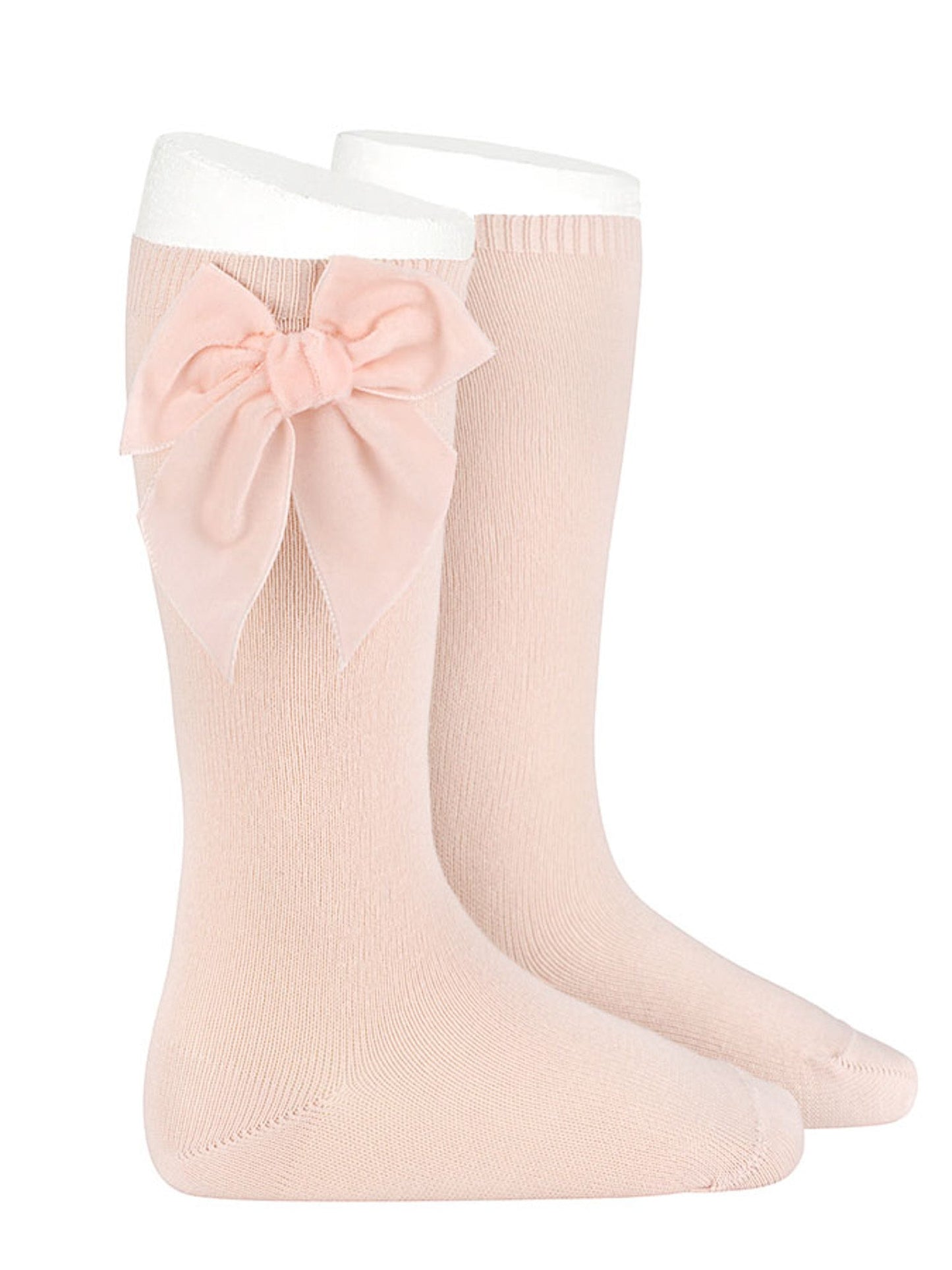 Condor nude pink velvet bow knee socks - Rose & Albert