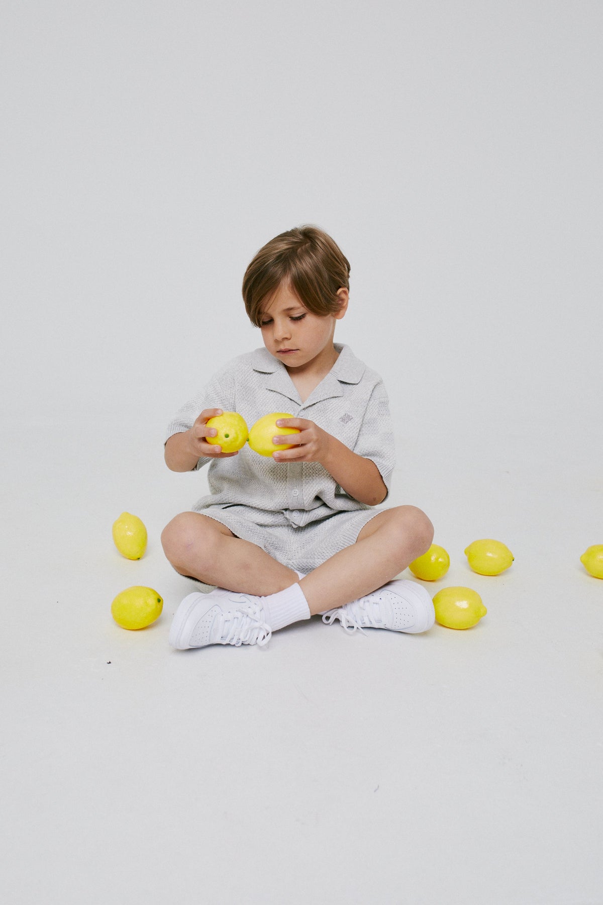 KIDS KNITTED CHECKERBOARD SHIRT - GREY