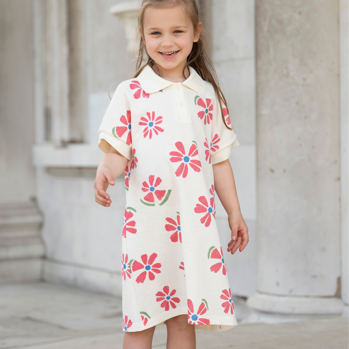 Pink Daisy Polo Dress — White Daisy