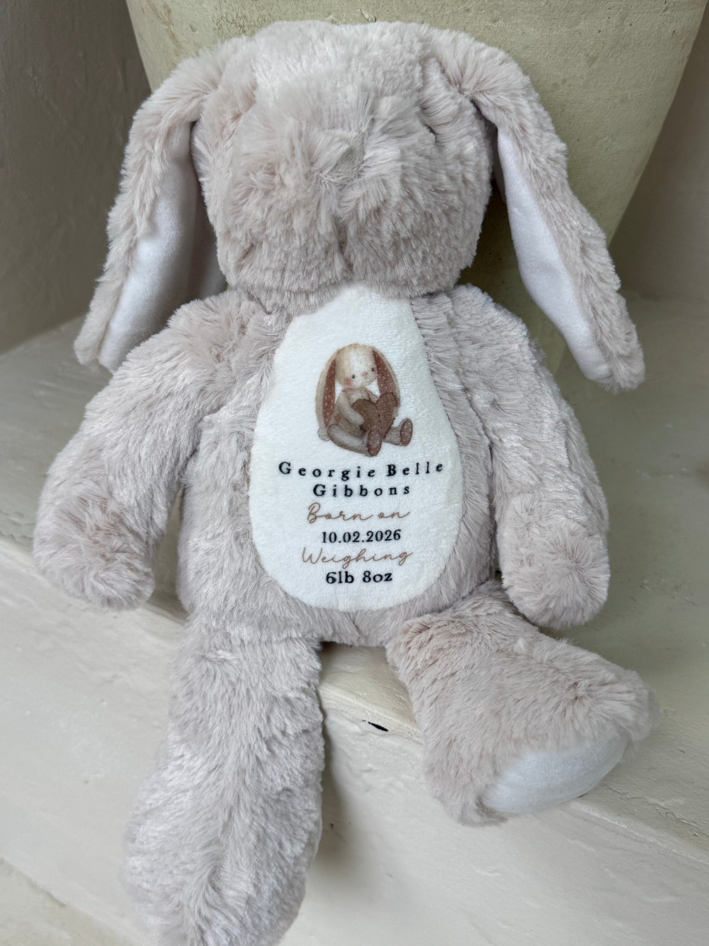 Personalised Birth Detail Nude Bunny Soft Toy
