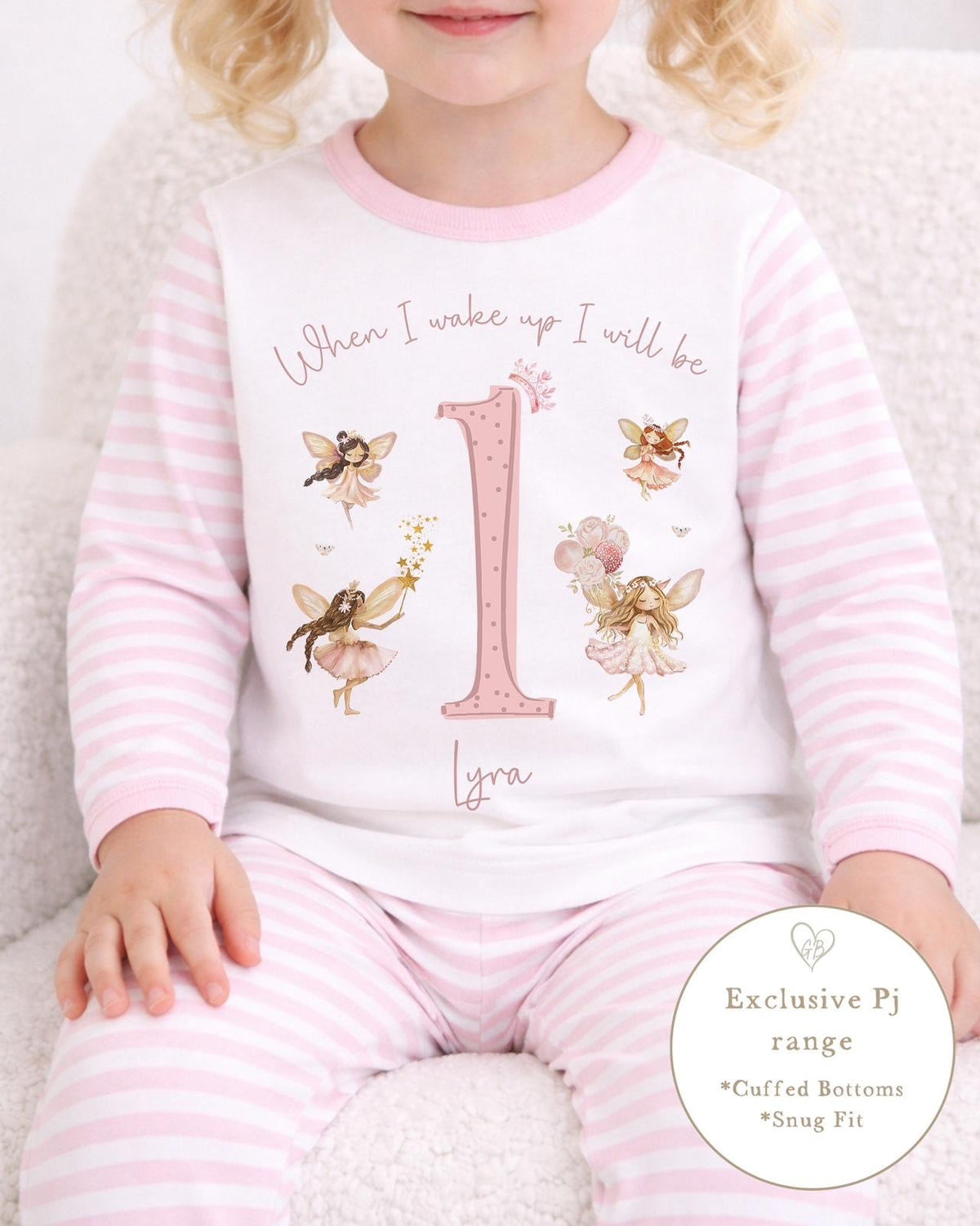 Personalised Pink Stripe Birthday Pyjamas - Fairy Number Design