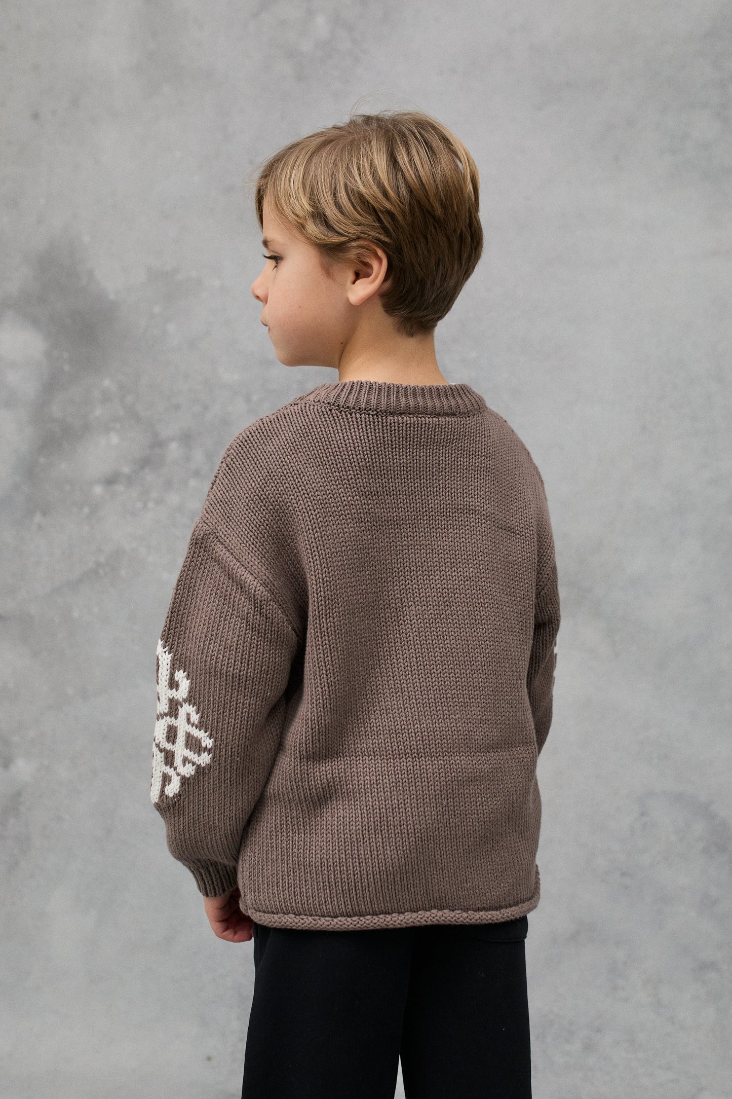 JNR CHUNKY KNIT EMBLEM JUMPER - BROWN