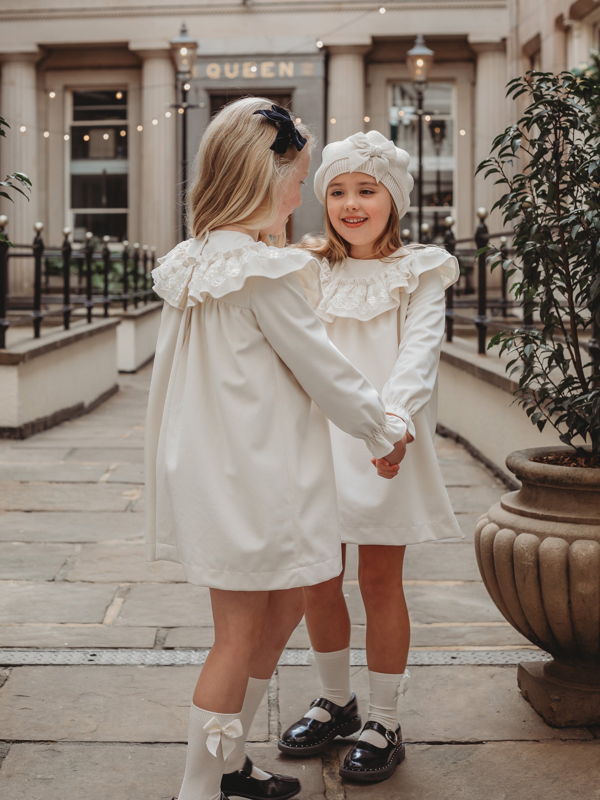 'Eve' Ivory velvet & gold lace dress - Rose & Albert