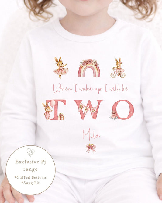 Personalised Plain White Birthday Pyjamas - Bunny Trio Design