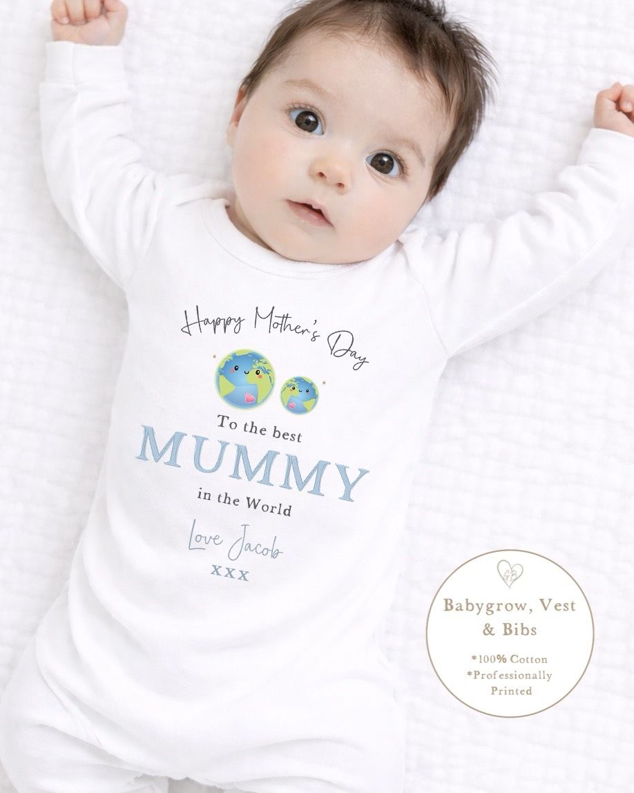 Personalised My First Mother's Day Babygrow / Short Sleeve Vest - Blue World Design