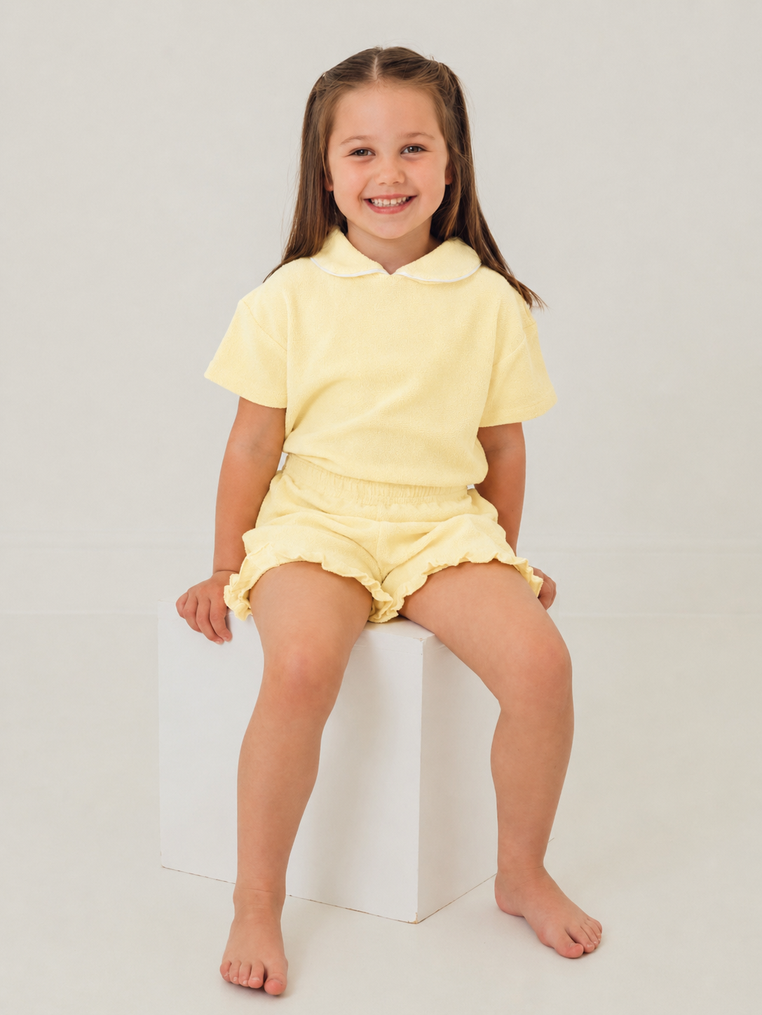 'Hallie' frill lemon towelling short set - Rose & Albert
