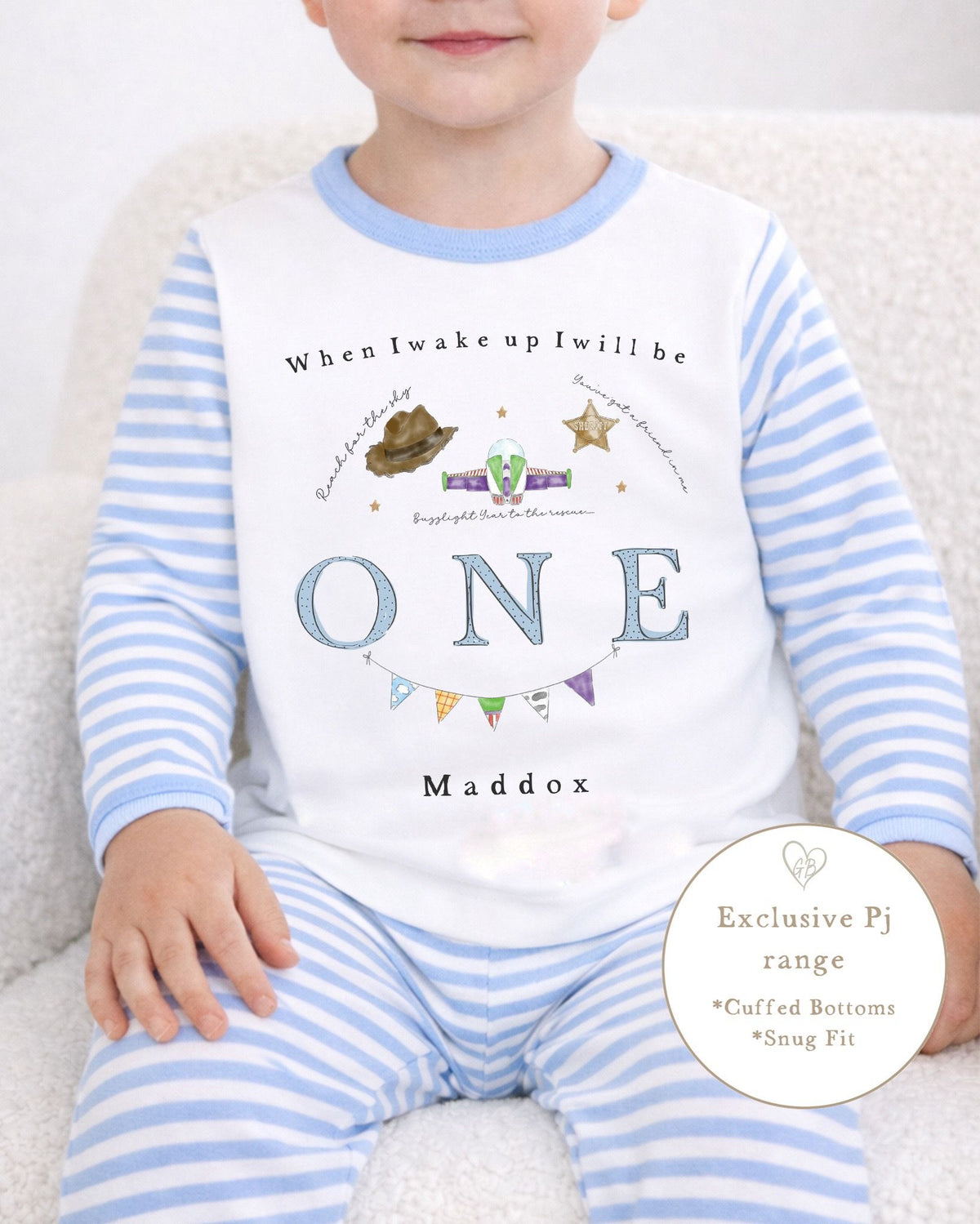 Personalised Blue Stripe Birthday Pyjamas - Cowboy Design