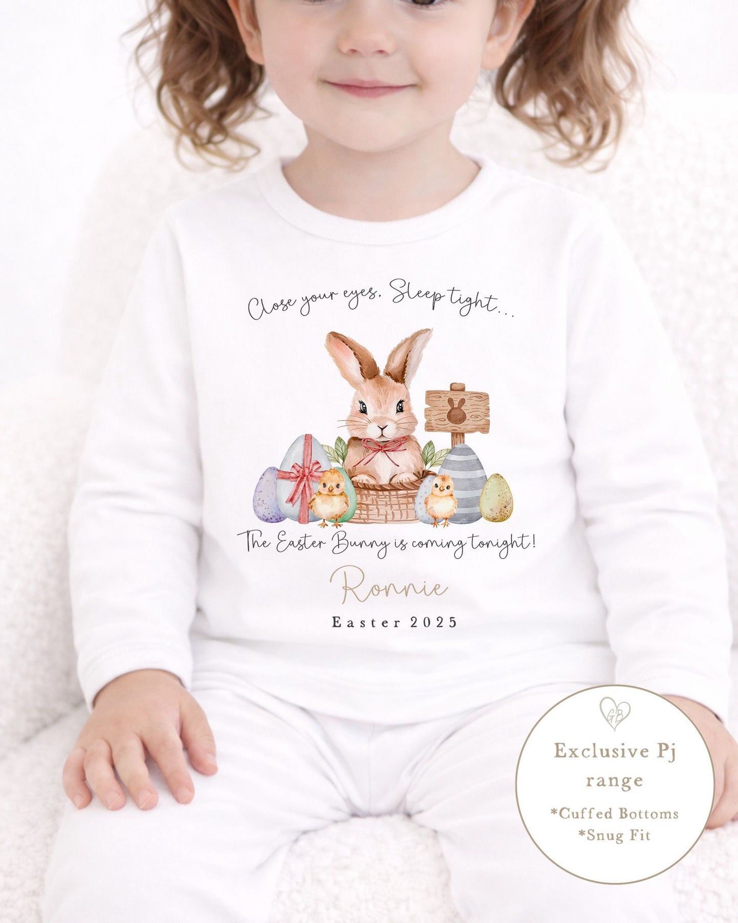 Personalised Plain White Easter Pyjamas - Close Your Eyes Design