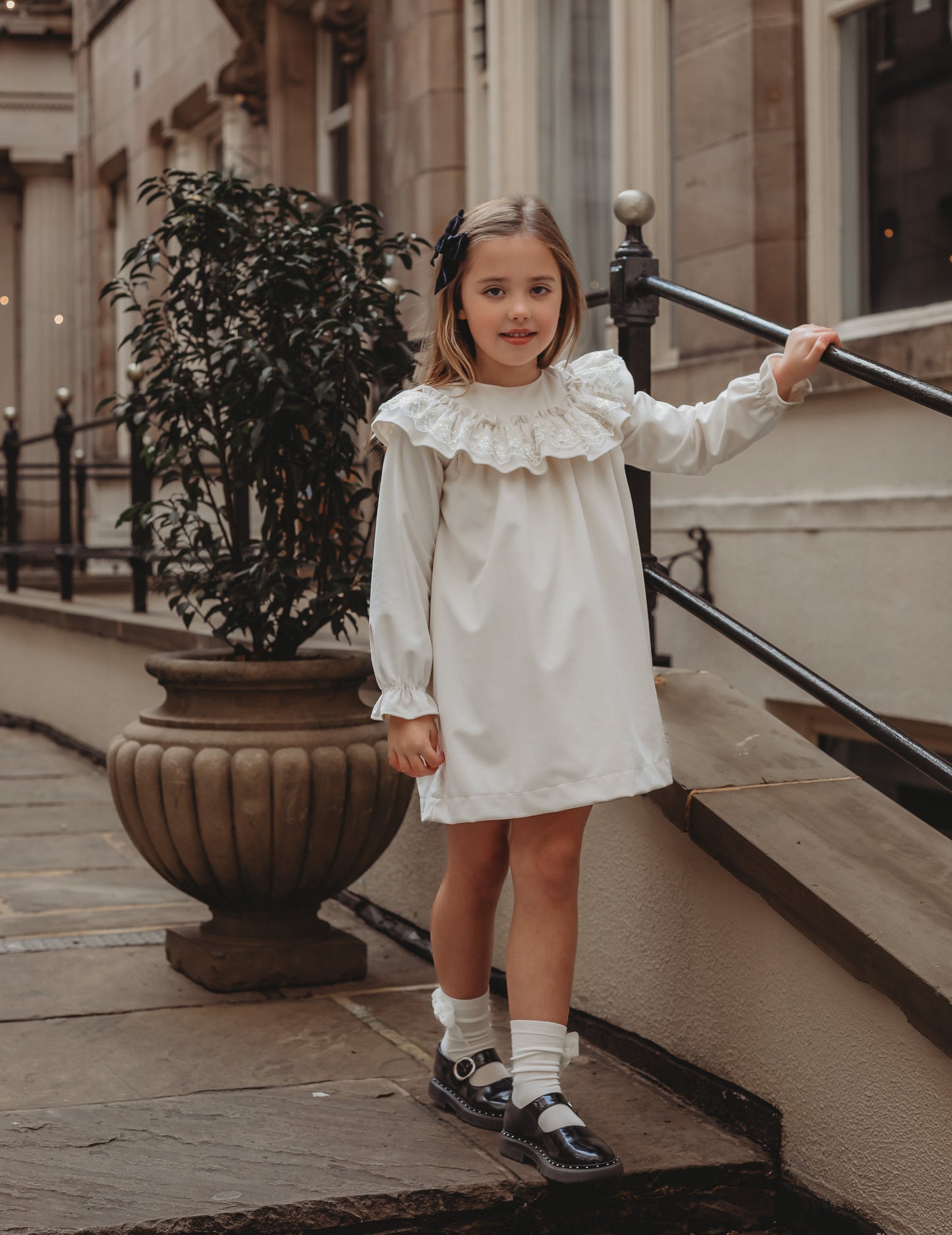 'Eve' Ivory velvet & gold lace dress - Rose & Albert