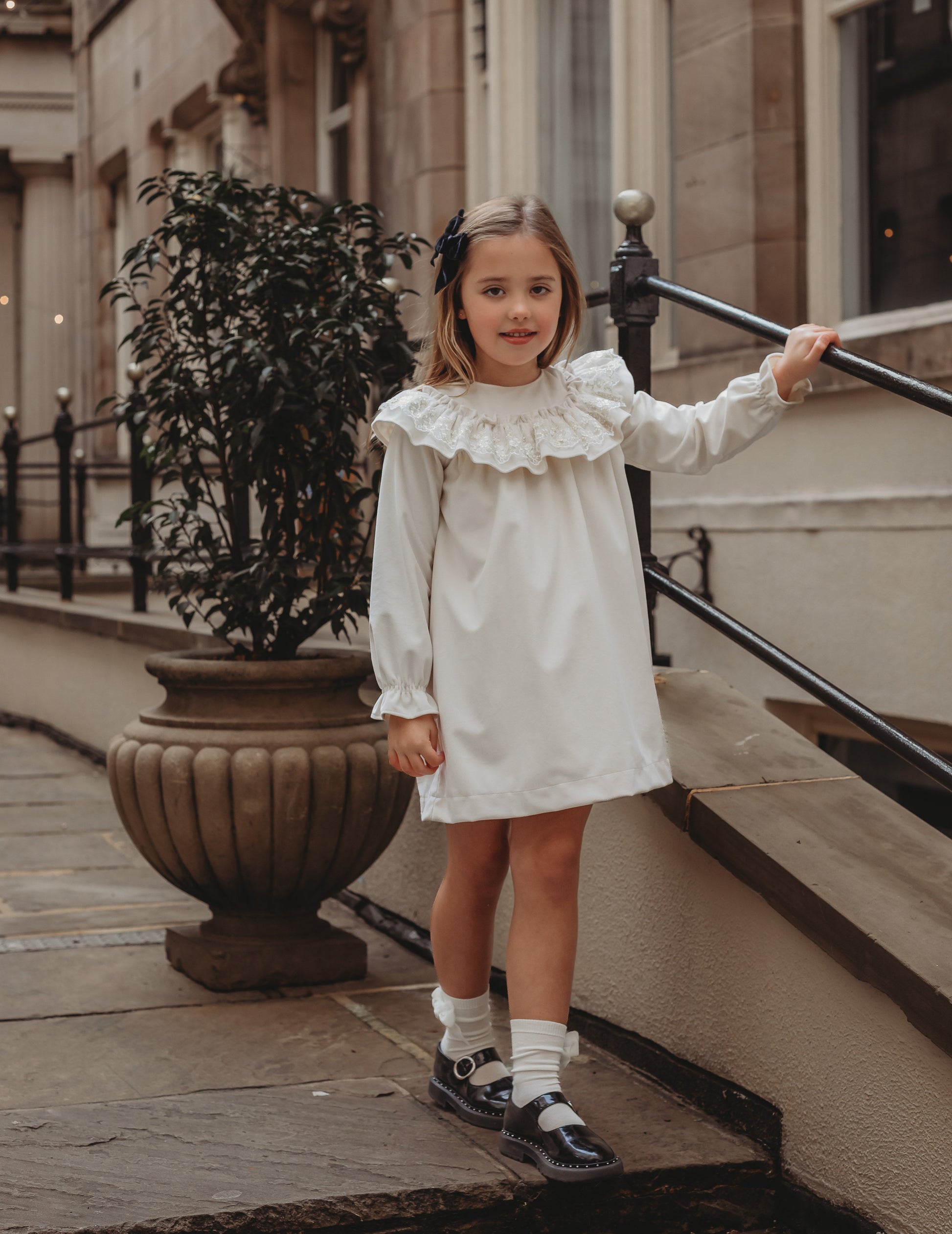 'Eve' Ivory velvet & gold lace dress - Rose & Albert