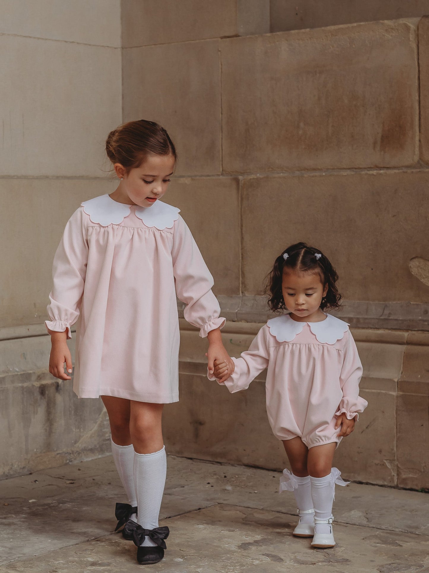 'Matilda' pink babycord scallop collar romper - Rose & Albert